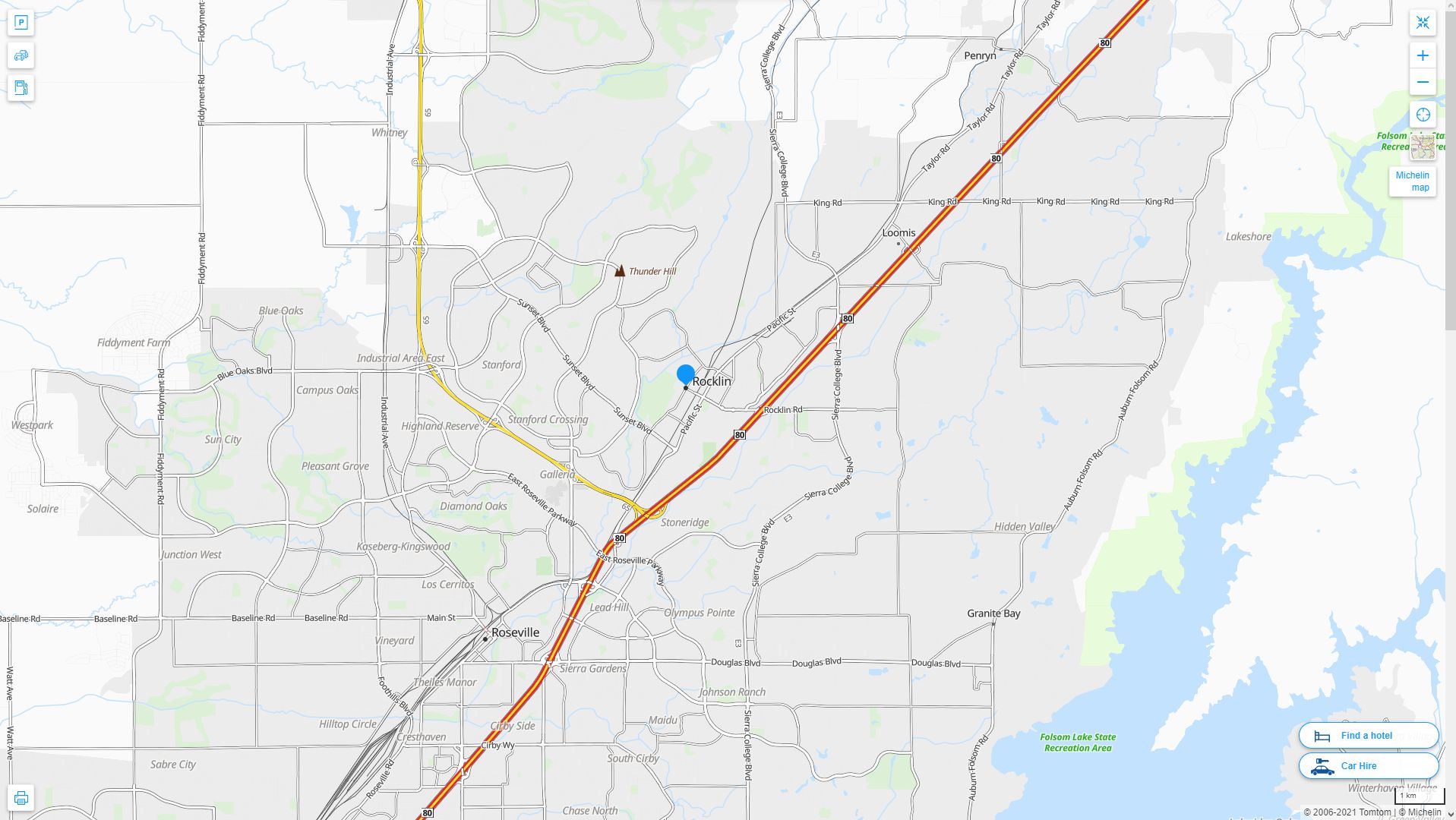 Rocklin California Highway and Road Map